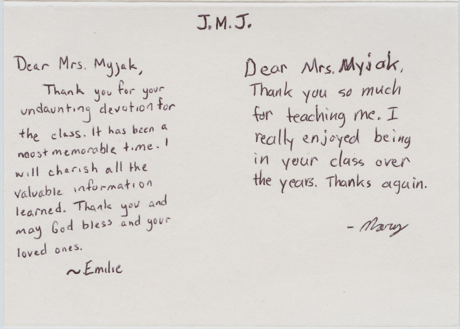 Thank you so much for teaching me. I really enjoyed being in your class. 