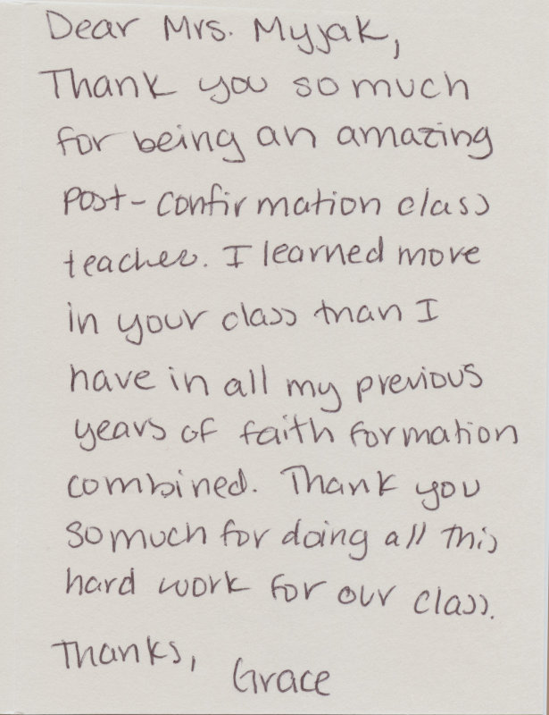 I learned more in your class than I have in all my previous years of faith formation combined. Thank you so much...